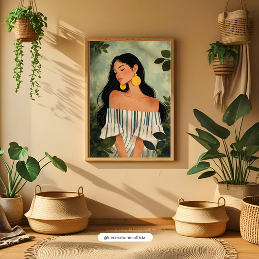 Elegant Woman Portrait Wall Art | Boho Feminine Illustration Poster | Decorxhome