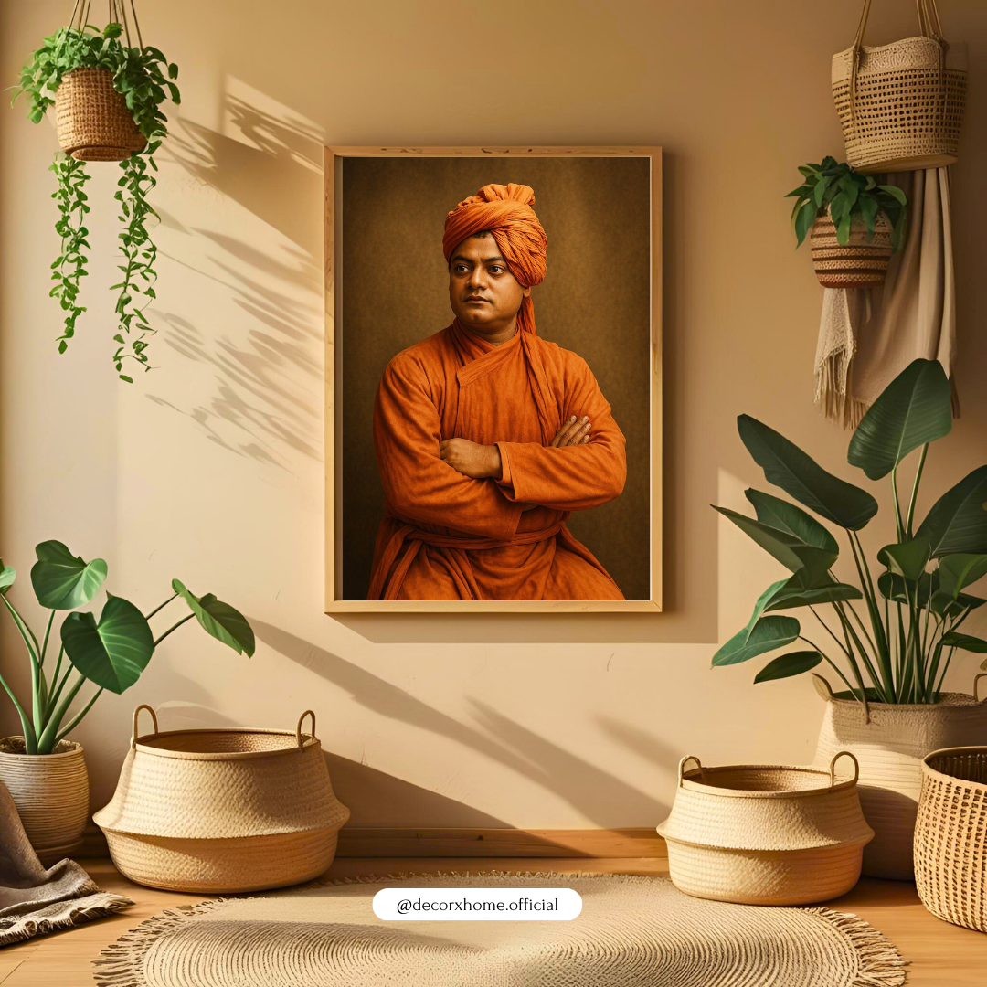 Swami Vivekananda Portrait Wall Art with Frame – Inspirational Spiritual Leader Poster for Home, Office & Meditation Space | Decorxhome