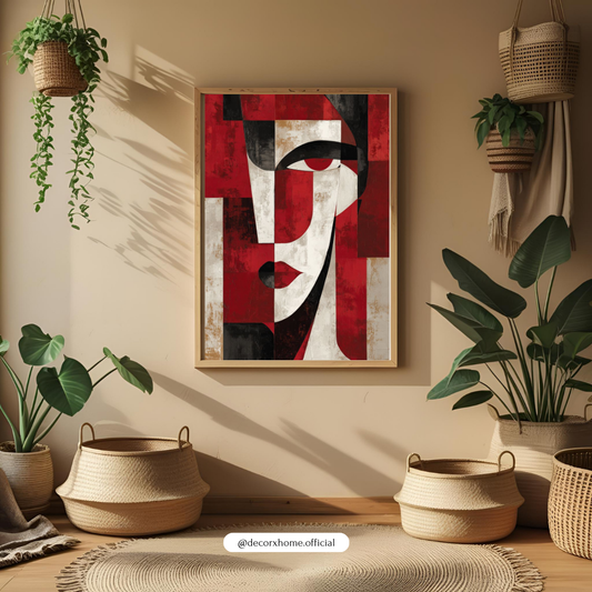 Bold Abstract Woman Face Wall Art Poster – Modern Red & Black Home Décor by Decorxhome
