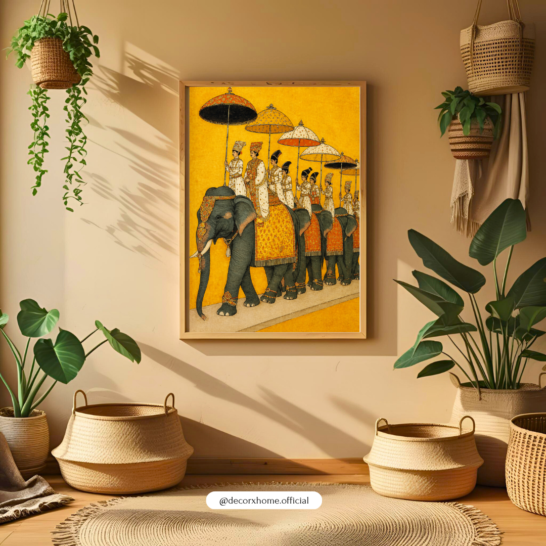 Royal Elephant Procession – Traditional Indian Heritage Wall Art Poster | DecorxHome