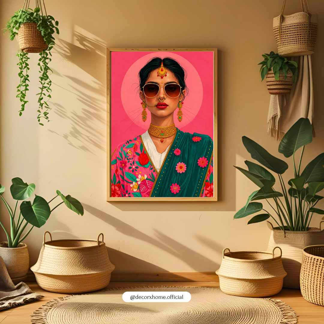 Modern Indian Fashion Portrait Wall Art Poster | Vibrant Contemporary Pop Art Decor