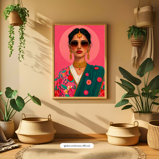 Modern Indian Fashion Portrait Wall Art Poster | Vibrant Contemporary Pop Art Decor
