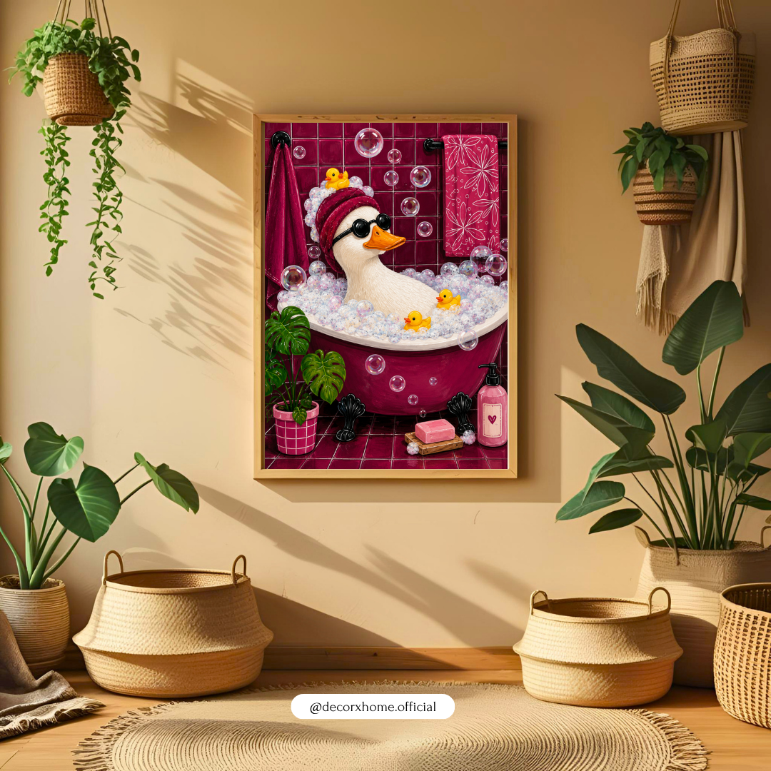 Cute Duck Bath Wall Art – Fun & Quirky Bathroom Decor Poster