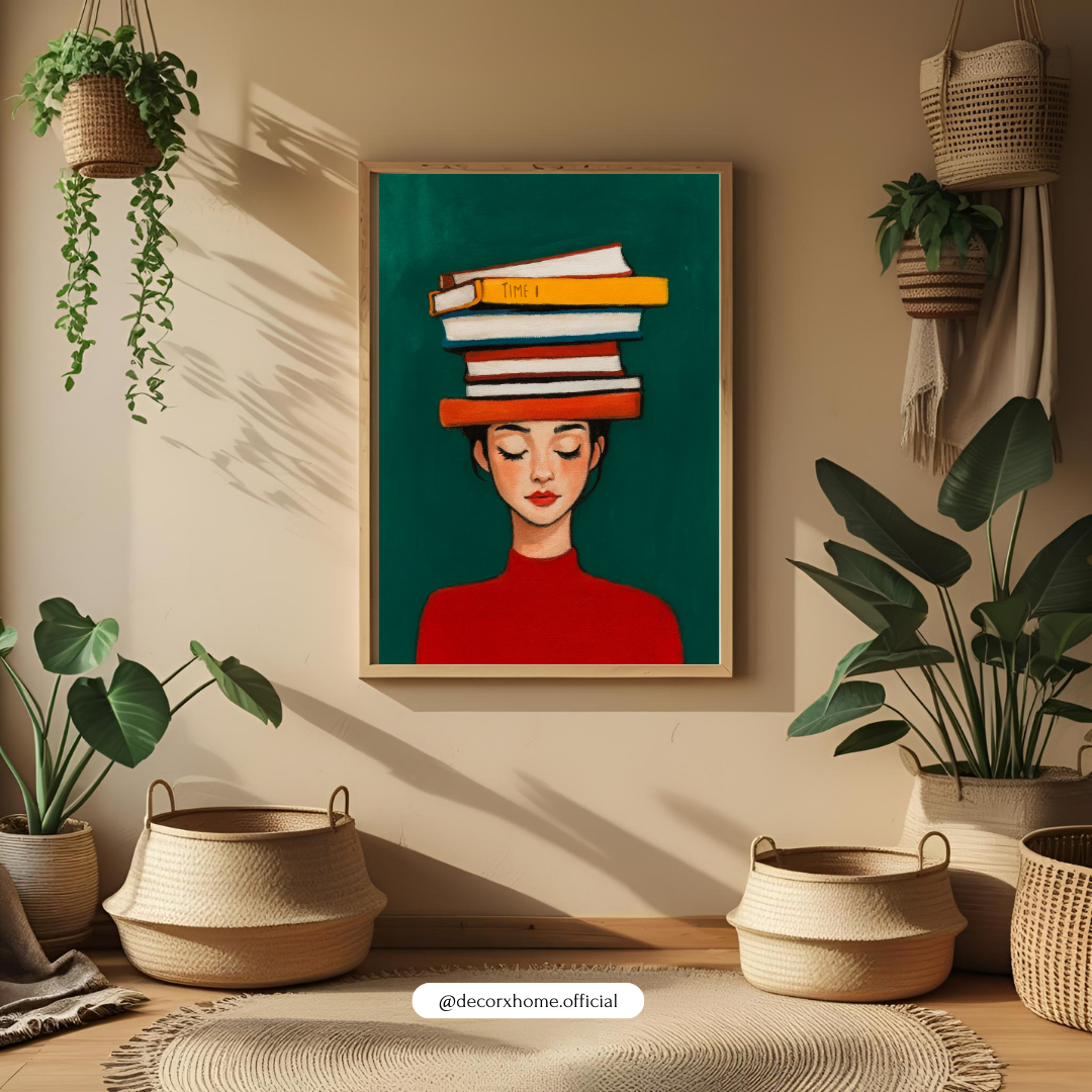 Book Lover Girl Poster – Cozy Minimal Illustrative Wall Art