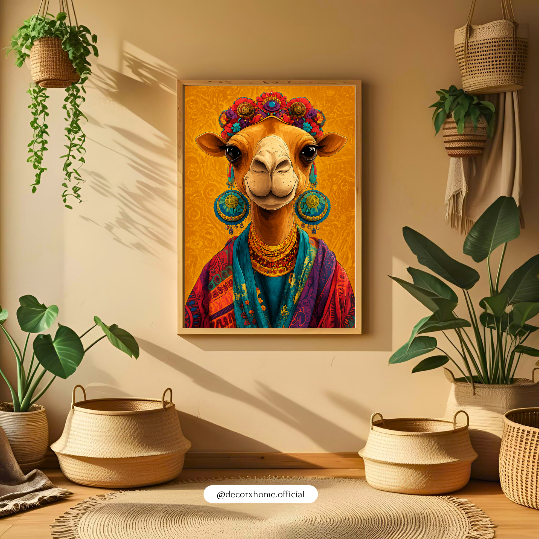 Boho Camel Portrait Wall Art Poster | Colorful Desert Animal Decor