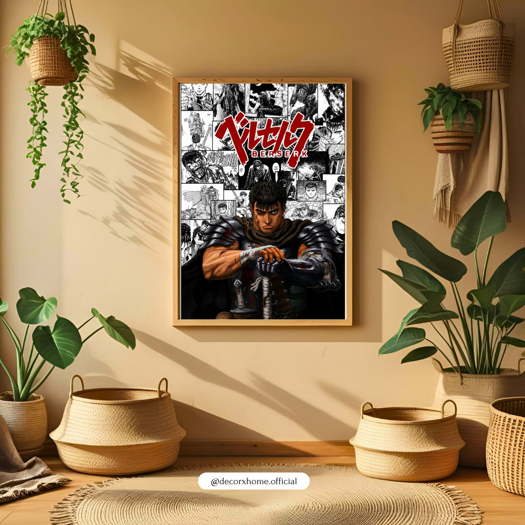 Berserk Guts Manga Collage Poster | Dark Fantasy Anime Wall Art for Gamers & Manga Fans | Decorxhome