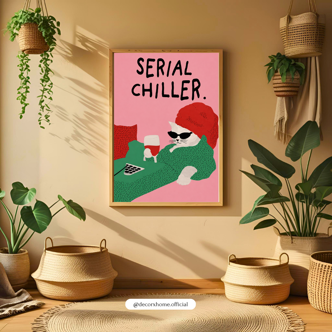 Serial Chiller Cat Poster | Funny Minimalist Cat Wall Art by DecorxHome