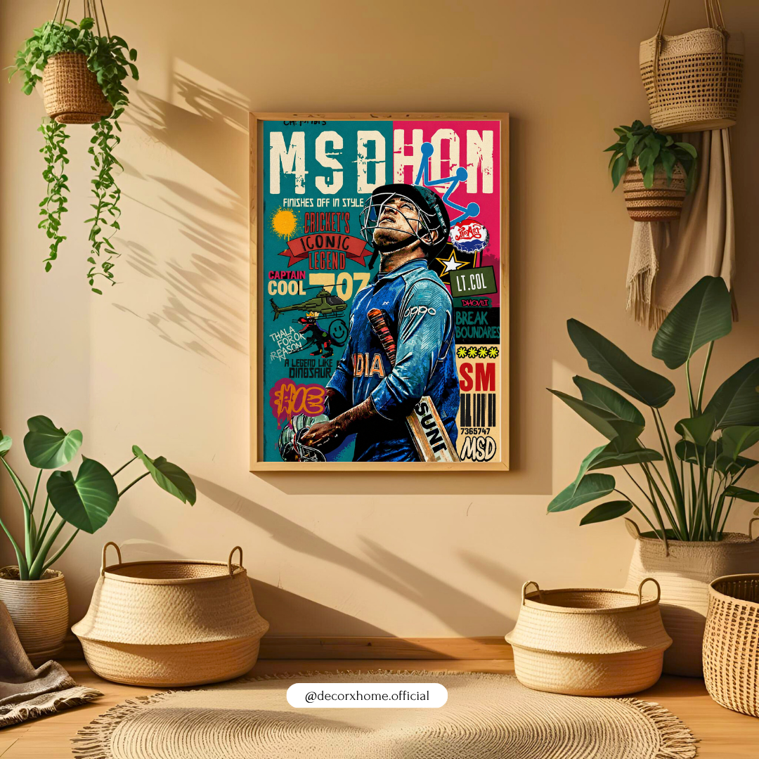 MS Dhoni Pop Art Poster with Frame – Captain Cool Cricket Legend Wall Decor for Bedroom & Gaming Room