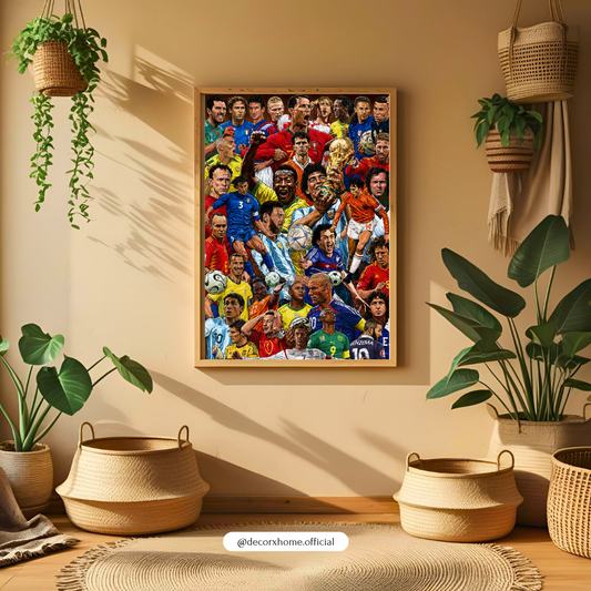 Football Legends Collage Poster with Frame – Iconic Players Wall Art for Bedroom, Gaming Room & Office