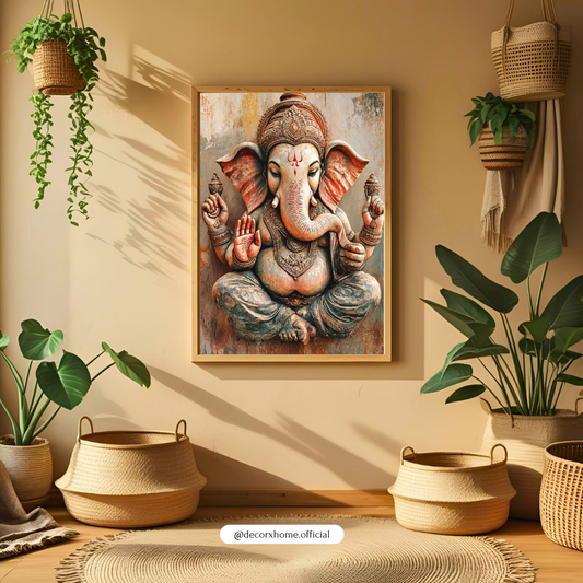 Lord Ganesha Wall Art Poster | Traditional Ganpati Spiritual Artwork | Divine Hindu God Wall Decor | Decorexhome
