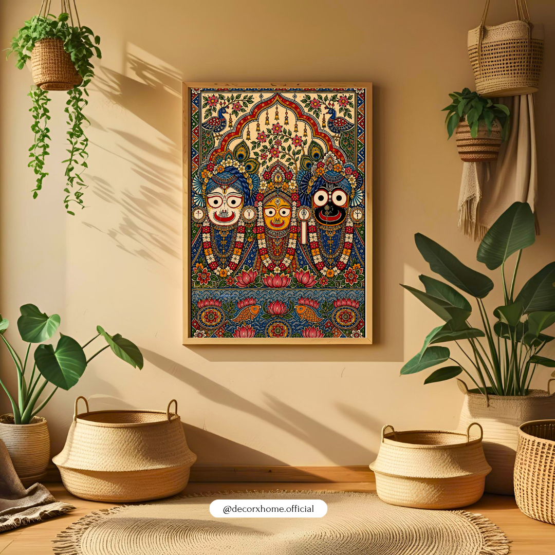 Jagannath Balabhadra Subhadra Poster | Traditional Indian Folk Art Wall Decor | Puri Jagannath Spiritual Art | Decorexhome