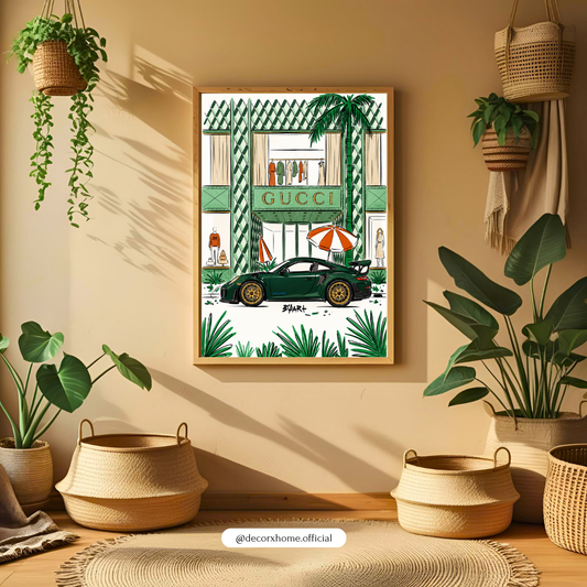 Luxury Boulevard Poster | Designer Storefront & Sports Car Wall Art | Premium Lifestyle Decor by DecorxHome