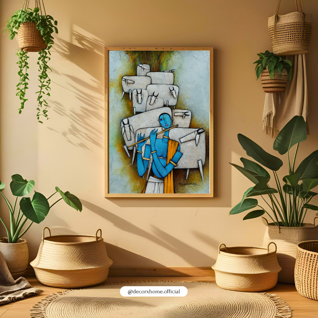 Krishna the Divine Shepherd Poster | Spiritual Indian Art Wall Decor by DecorxHome
