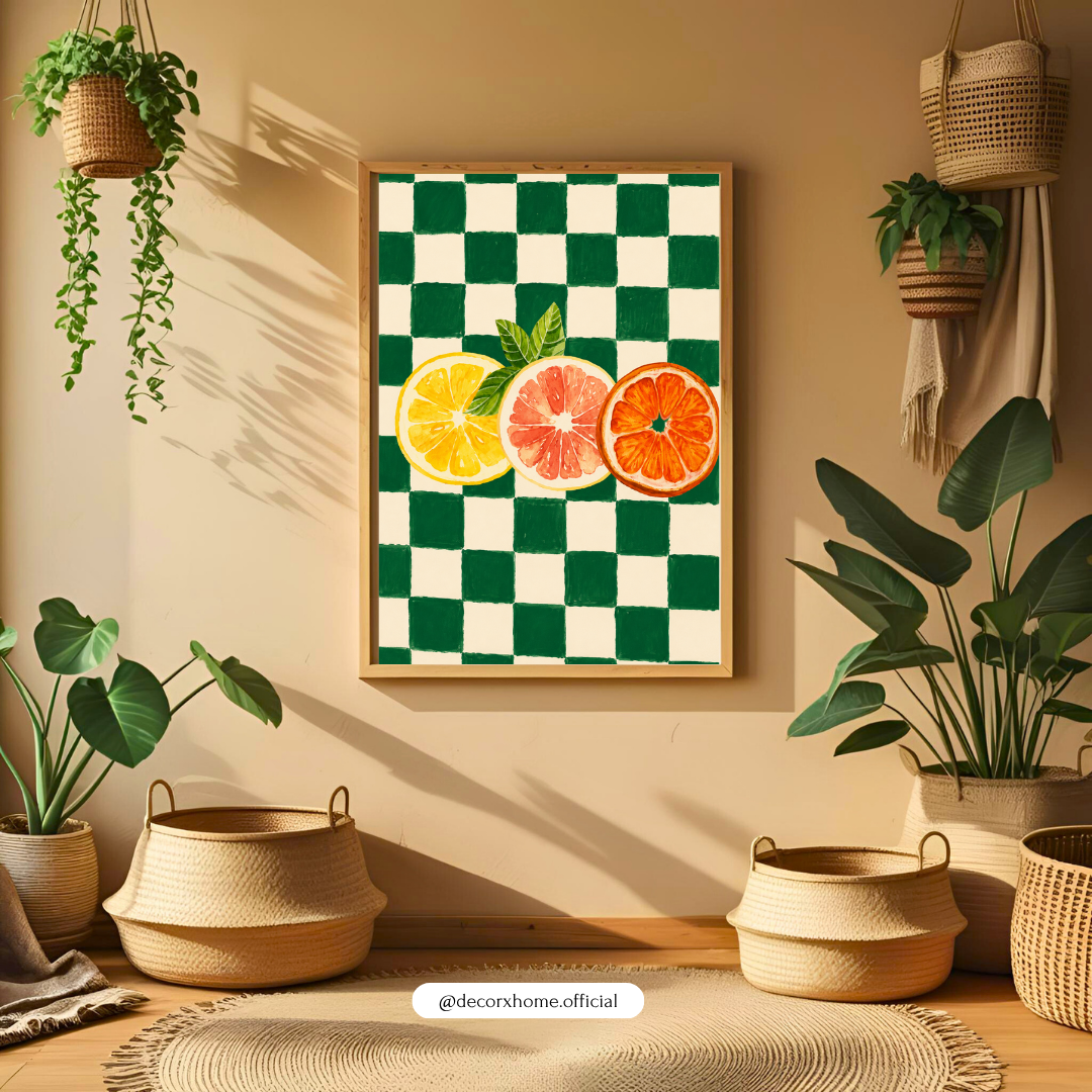 Citrus Pop Art – Modern Fruit Checkerboard Wall Art Poster | DecorxHome