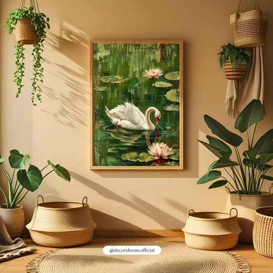Elegant Swan & Lotus Pond Poster | Serene Nature Wall Art by DecorxHome