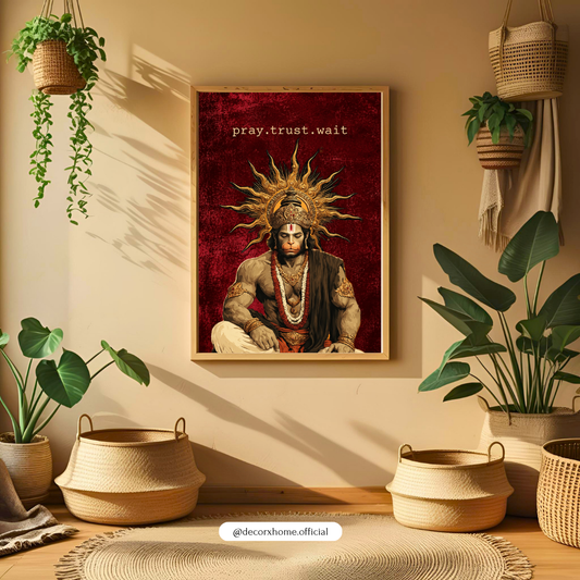 Pray. Trust. Wait. – Lord Hanuman Devotional Wall Art Poster