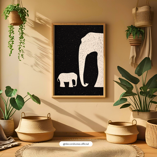 Minimal Elephant Duo Wall Art | Mother & Baby Elephant Silhouette Poster | Decorxhome