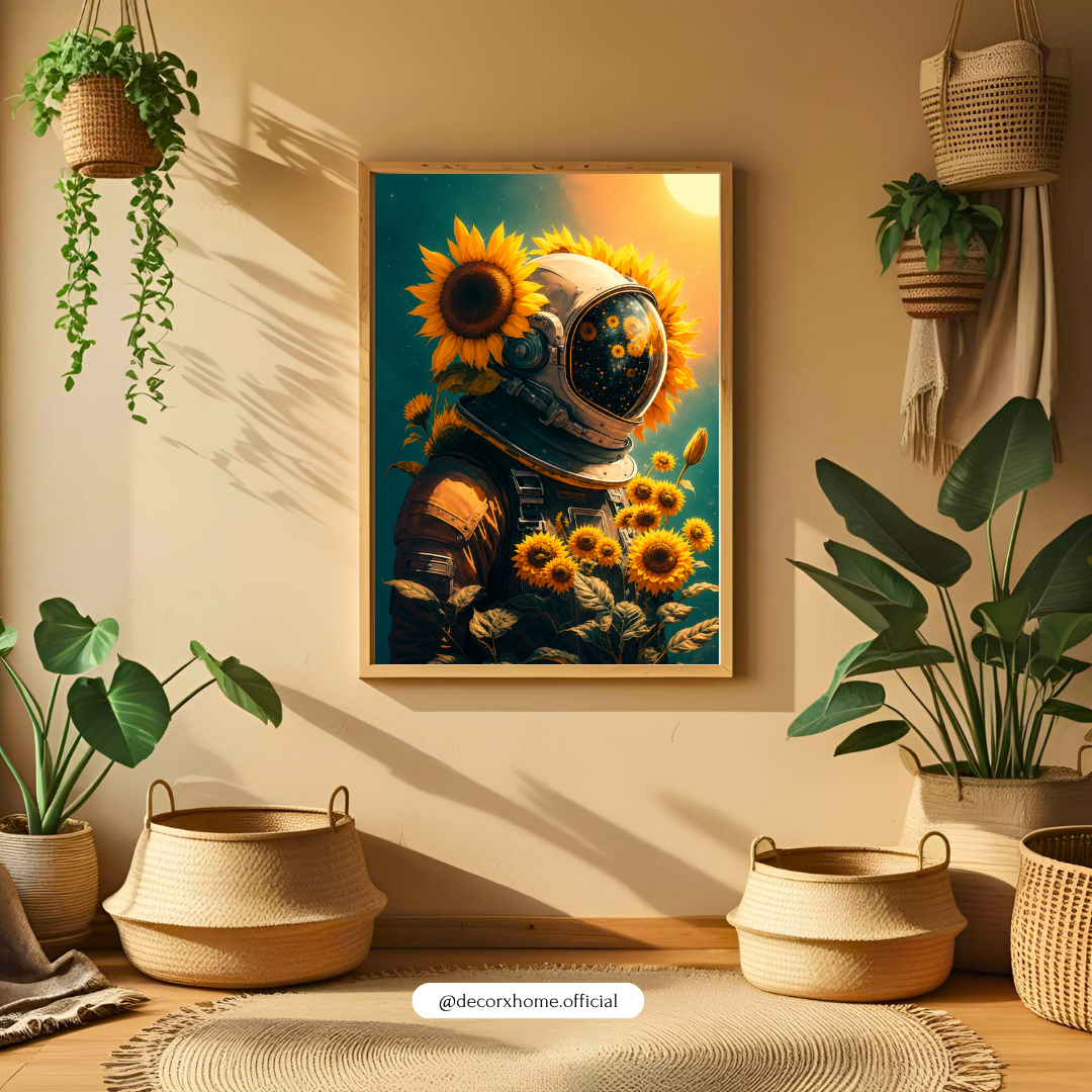 Astronaut Among Sunflowers Poster | Dreamy Space & Nature Wall Art by DecorxHome
