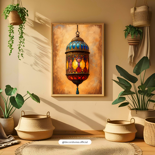 Decorexhome Moroccan Lantern Glow Wall Art Poster | Boho Islamic Lantern Canvas Print | Vintage Arabian Home Decor