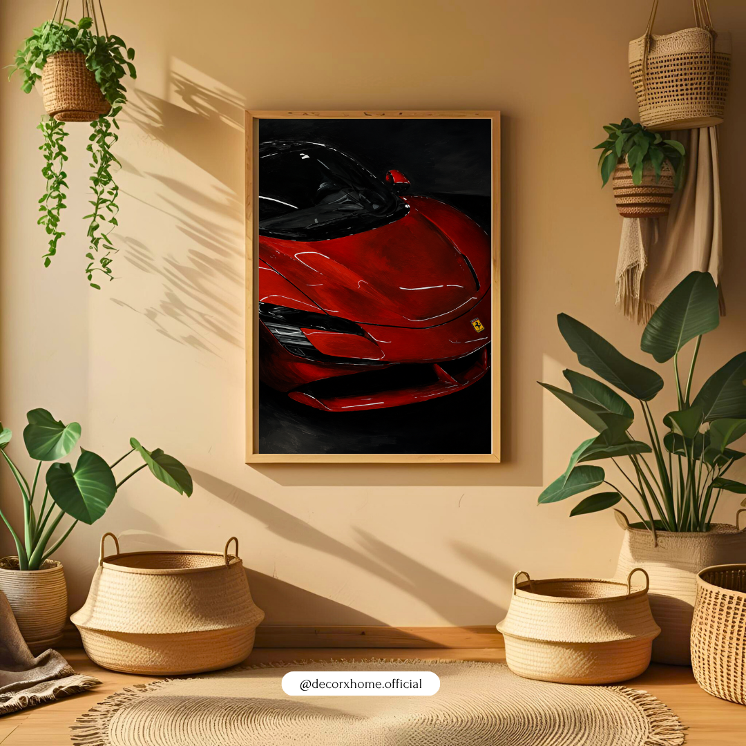 Red Supercar Wall Art Poster | Luxury Sports Car Aesthetic Print | Modern Automotive Artwork | Decorexhome