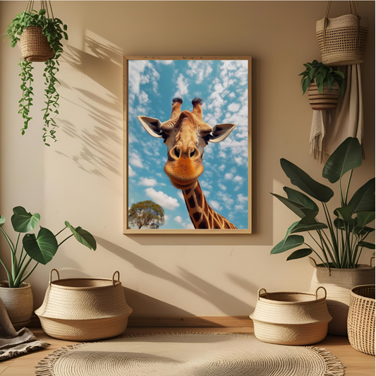 Playful Giraffe Wall Art – Framed Animal Print for Home & Office Decor