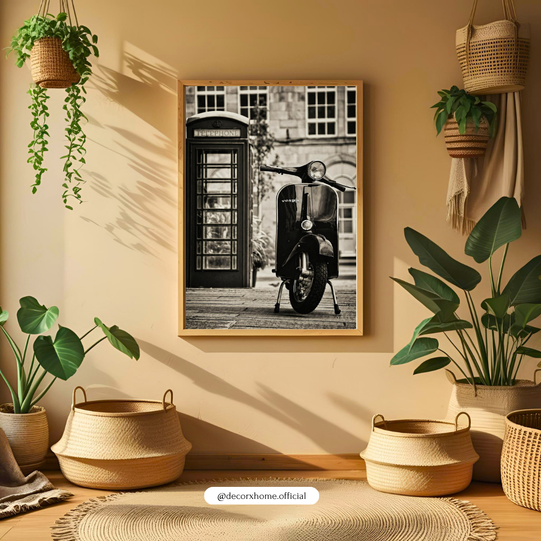 Decorexhome Vintage Vespa Street Photography Wall Art Poster | Black & White London Scooter Print | Retro Urban Home Decor