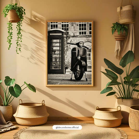 Decorexhome Vintage Vespa Street Photography Wall Art Poster | Black & White London Scooter Print | Retro Urban Home Decor