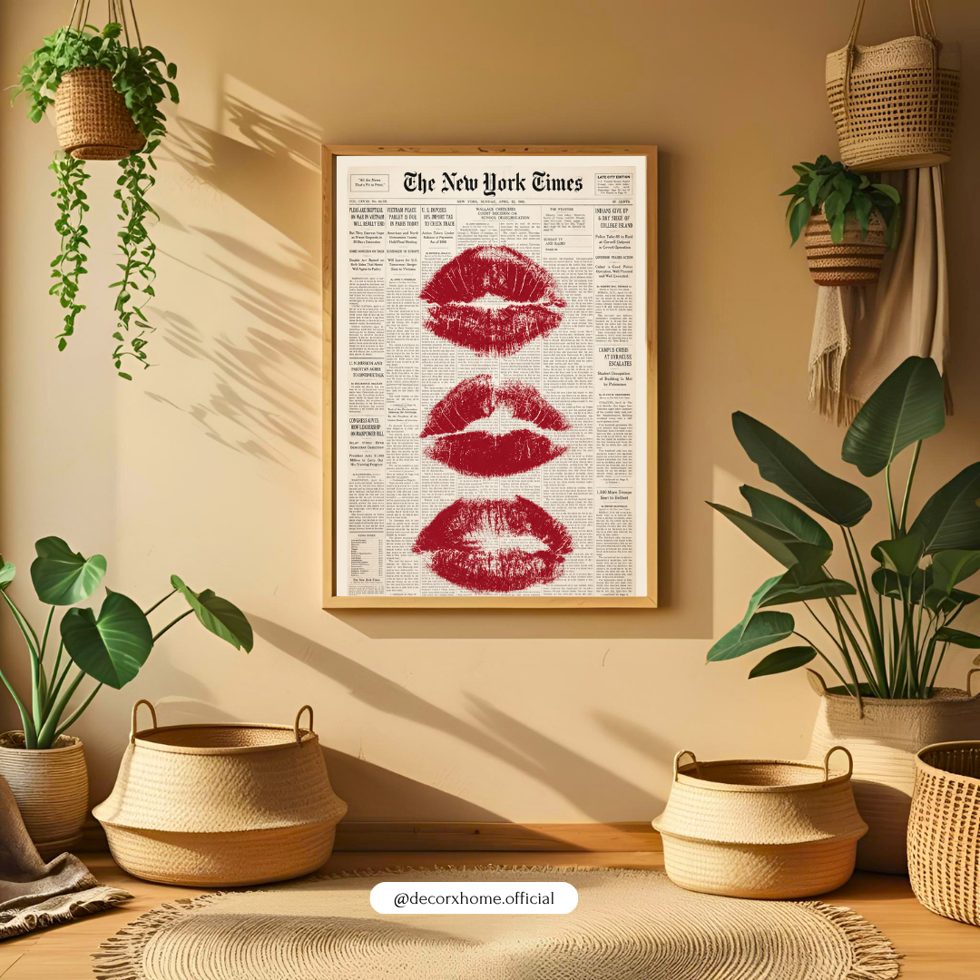 Newspaper Lips Pop Art Wall Art – Bold Red Lips Vintage Poster