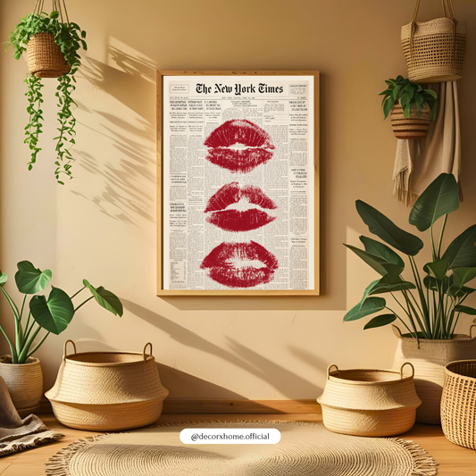 Newspaper Lips Pop Art Wall Art – Bold Red Lips Vintage Poster