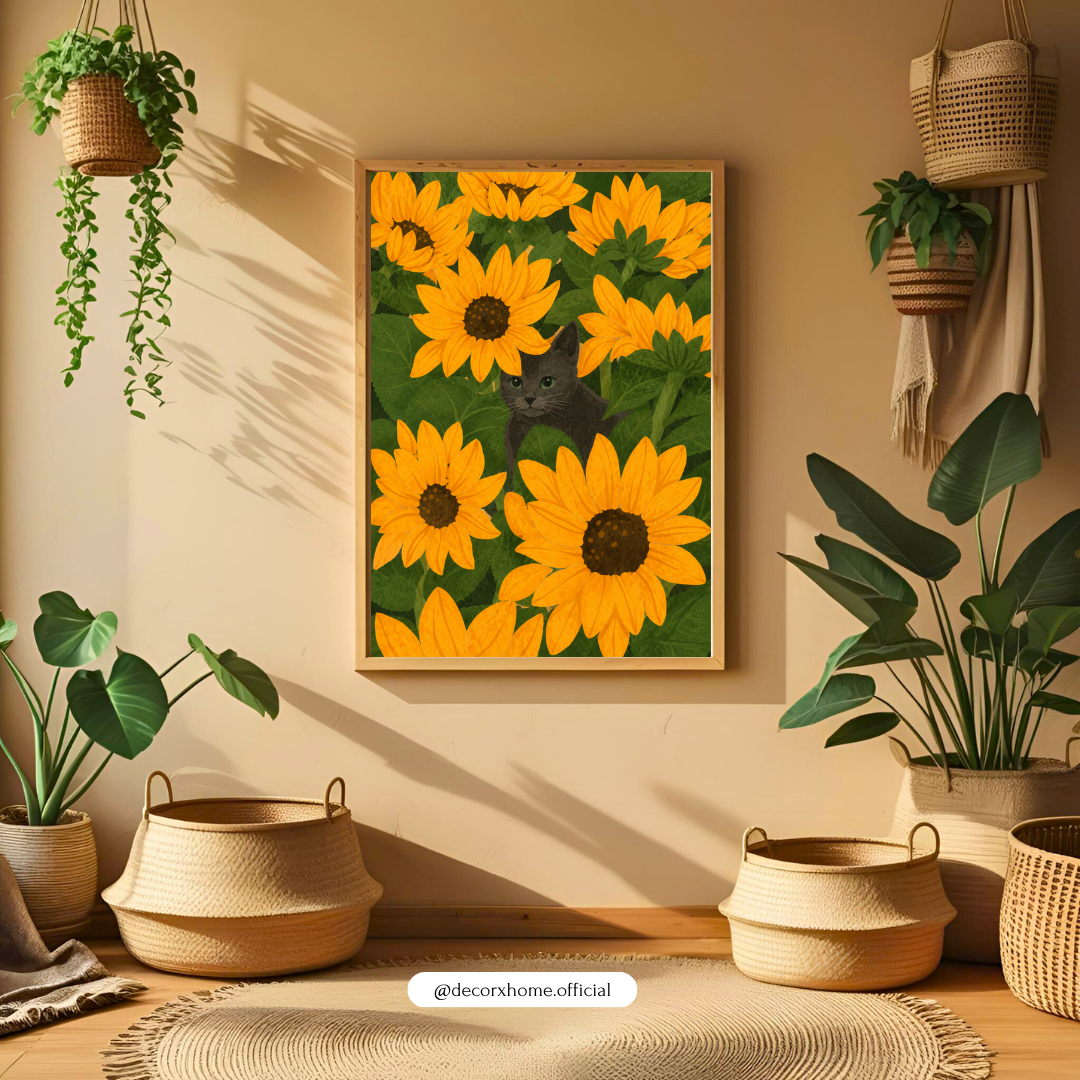 Decorxhome – Sunflower Cat Meadow Wall Art Poster