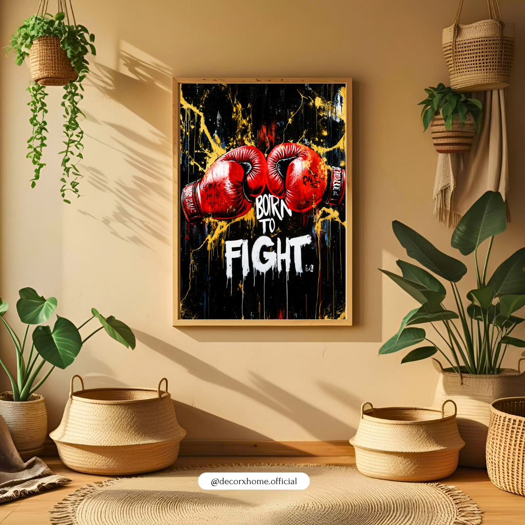 Born to Fight Boxing Gloves Poster | Motivational Sports Wall Art by DecorxHome
