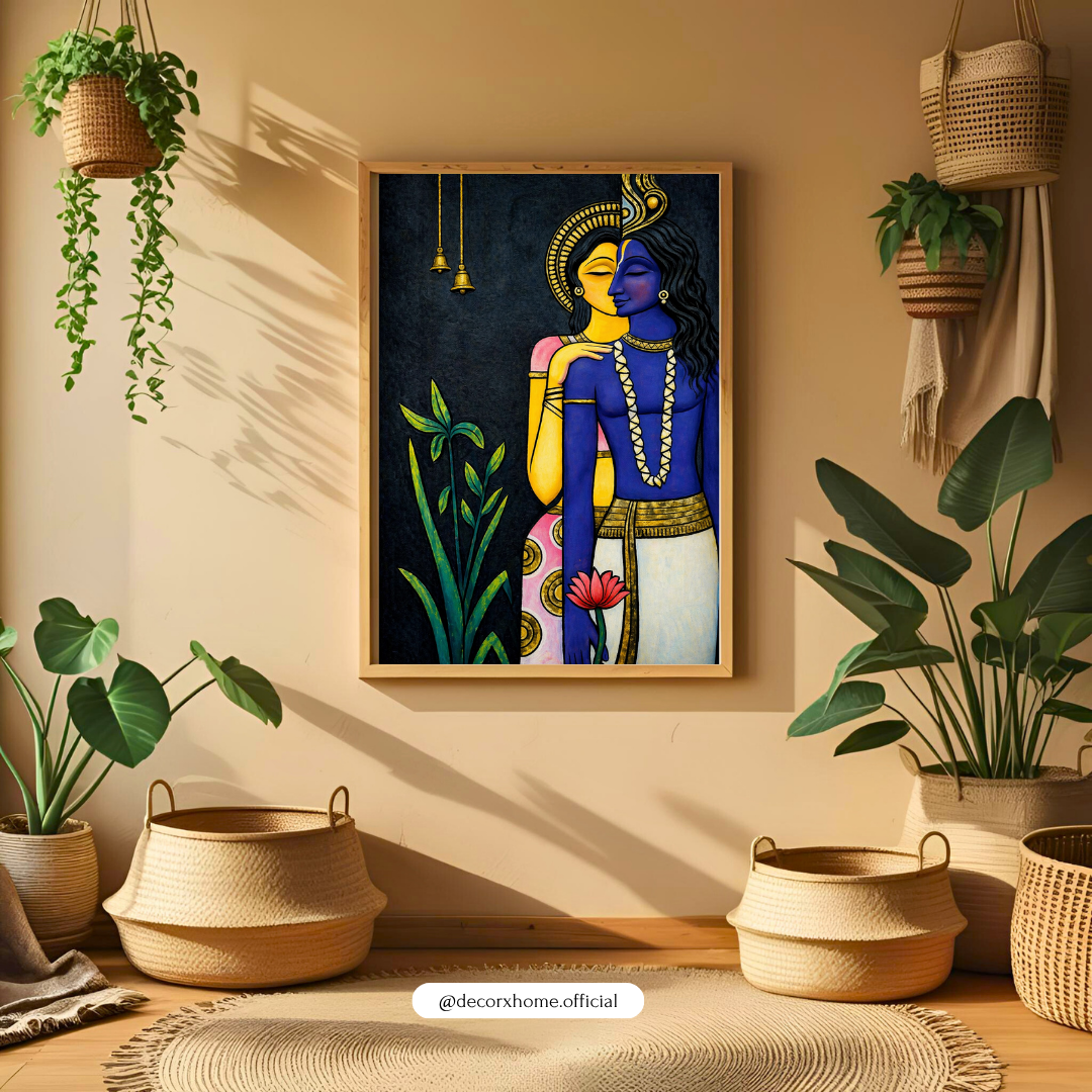 Radha Krishna Minimal Wall Art Poster – Modern Spiritual Love Painting | Decorxhome
