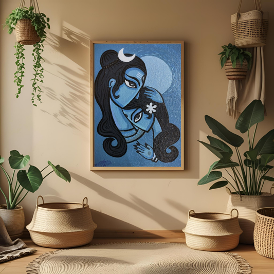 Divine Love – Shiva Parvati Spiritual Wall Poster 🌙✨