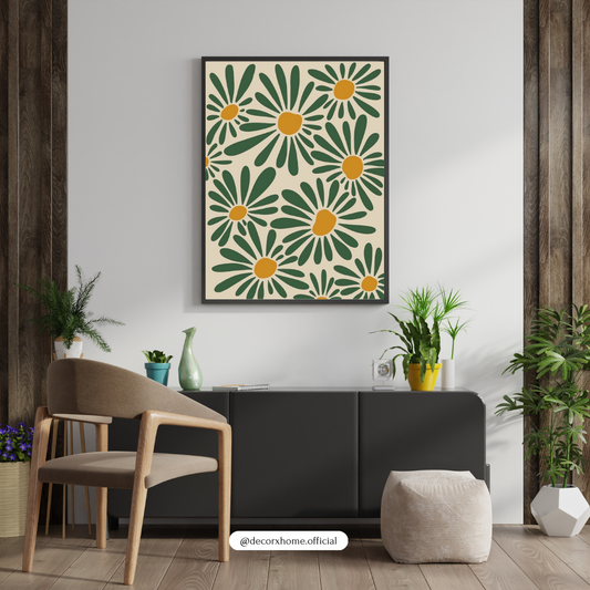 Green Daisy Garden – Modern Floral Wall Poster