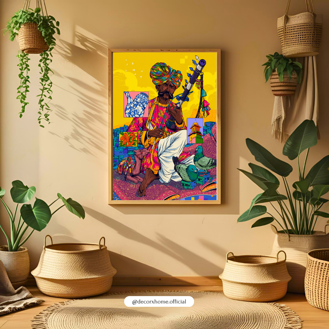 Rajasthani Folk Musician Wall Art Poster | Vibrant Indian Cultural Pop Art Decor