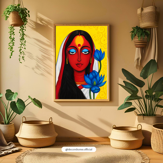 Decorexhome Divine Kali Maa Poster | Blue Lotus & Goddess Kali Wall Art