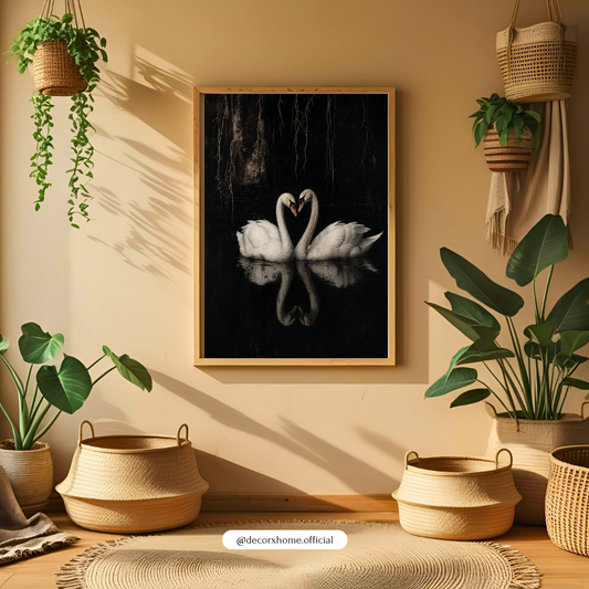 Eternal Swans – Romantic Dark Aesthetic Wall Art Poster | DecorxHome