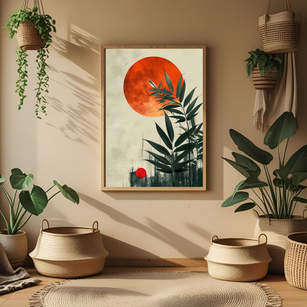 Boho Botanical Wall Art with Frame – Minimalist Modern Decor for Living Room, Bedroom & Office