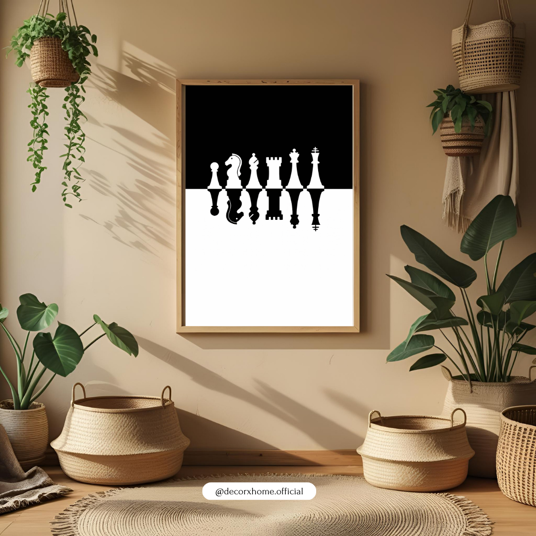 Minimal Chess Pieces Wall Art Poster – Modern Black & White Home Décor by Decorxhome