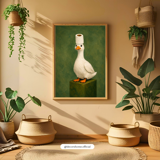 Whimsical Duck with Toilet Paper Hat Poster | Funny Vintage Animal Wall Art – Decorxhome