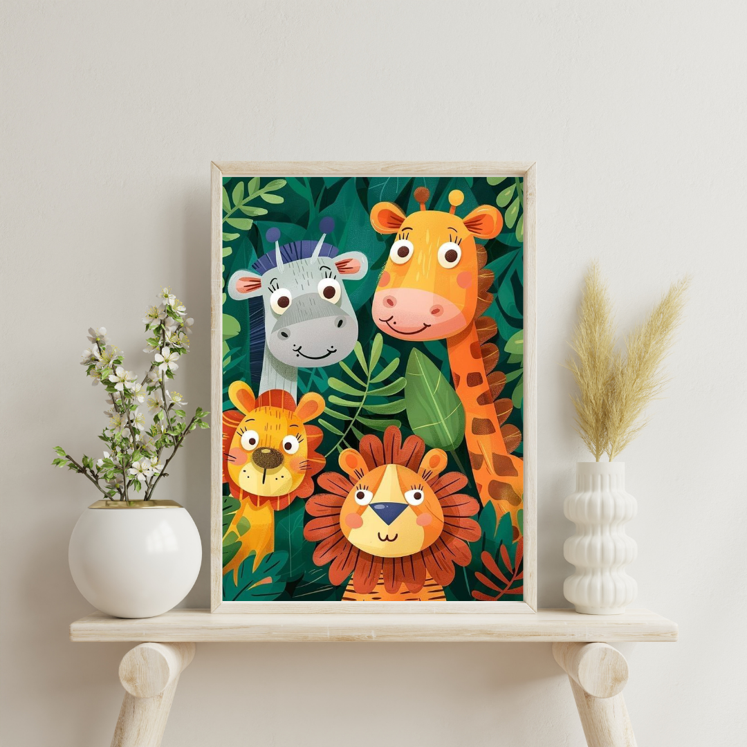 Jungle Friends Framed Poster | Playful Animal Wall Art for Kids by Decorxhome