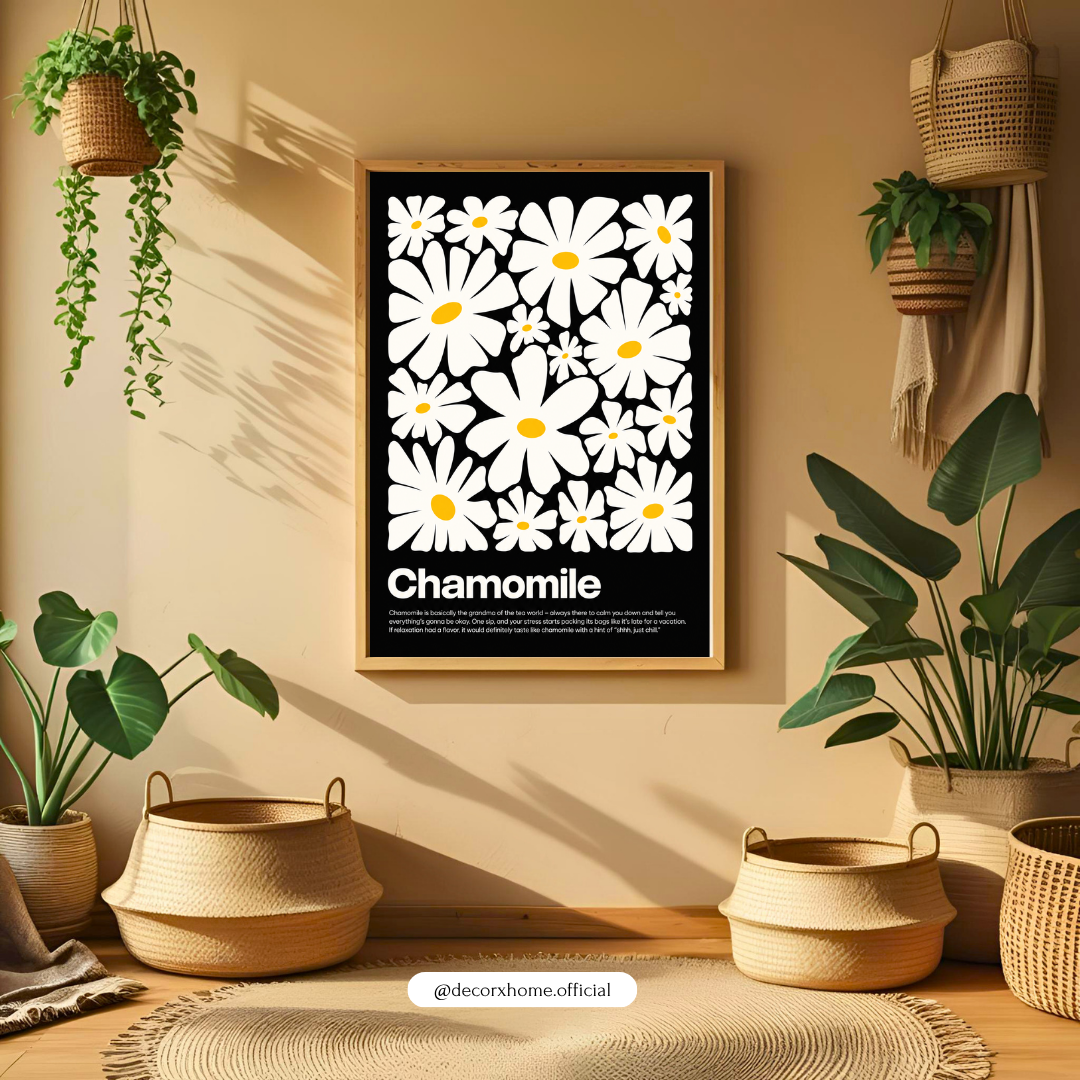 Chamomile Floral Poster | Minimalist Black & White Flower Wall Art | Decorxhome
