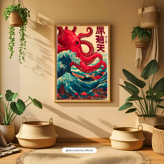 Giant Octopus Japanese Wave Poster – Ukiyo-e Inspired Ocean Wall Art | Decorxhome