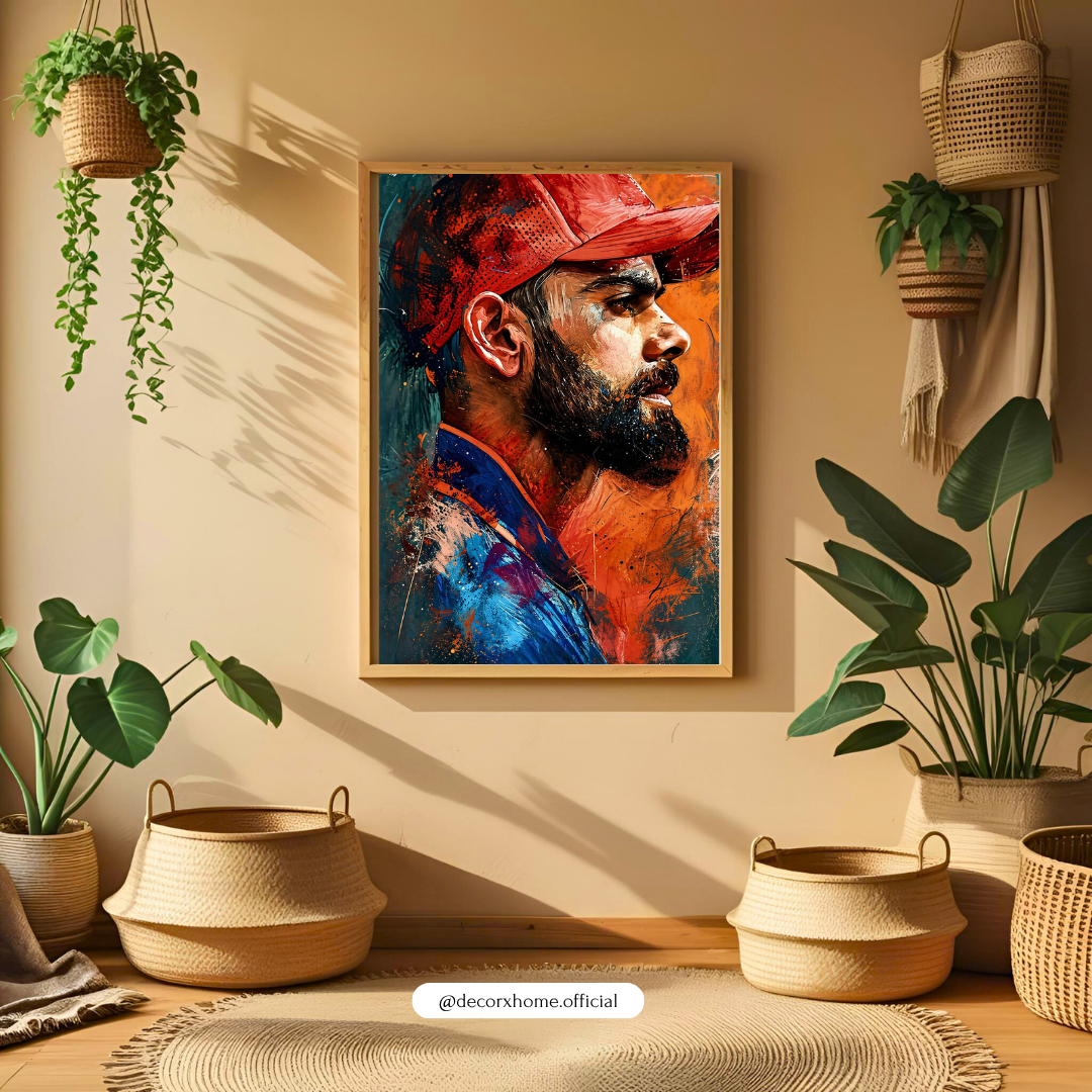 Virat Kohli Abstract Portrait Wall Art with Frame – Modern Cricket Legend Poster for Bedroom & Gaming Room