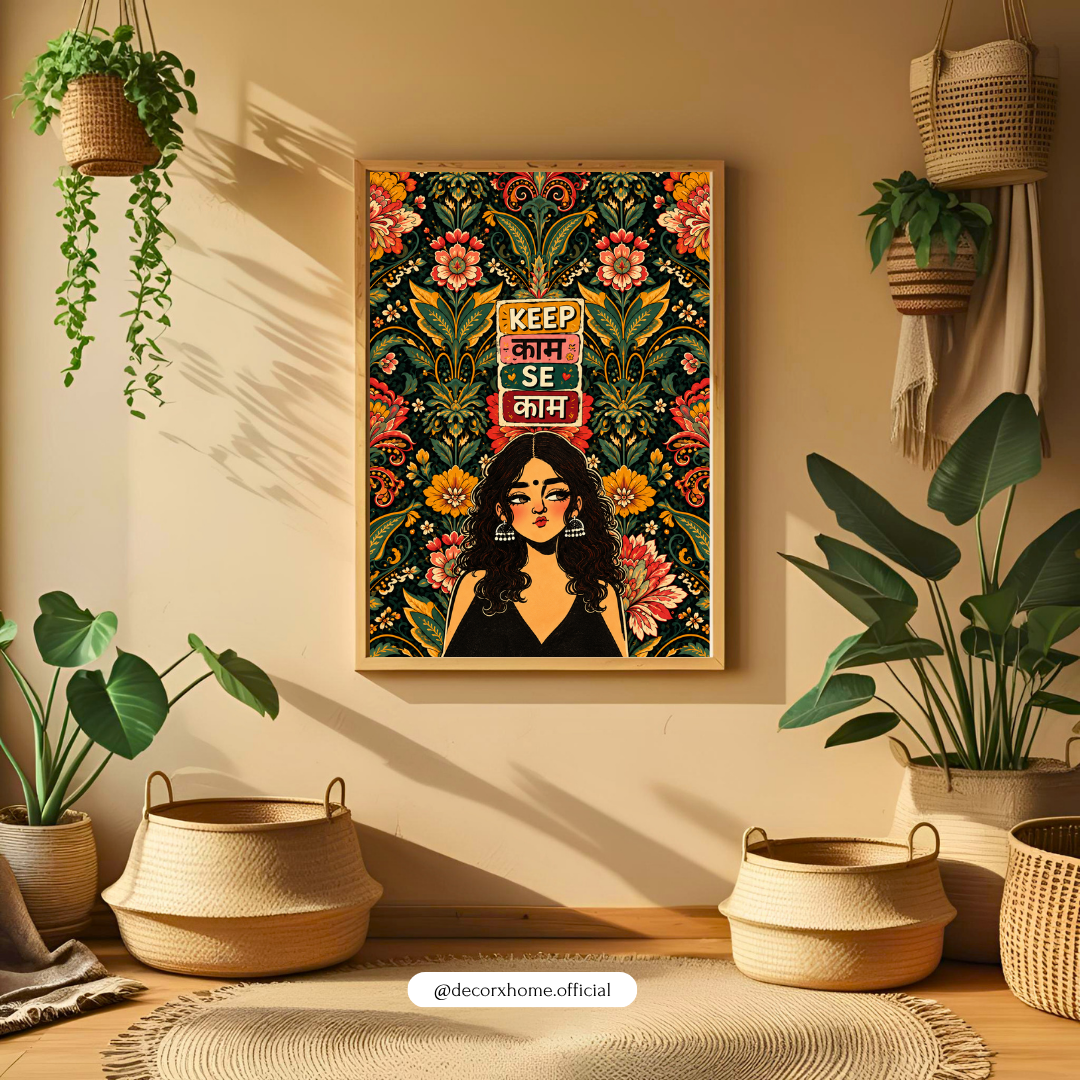 Keep Calm Se Kaam Karo – Indian Desi Quote Floral Wall Art | Decorxhome
