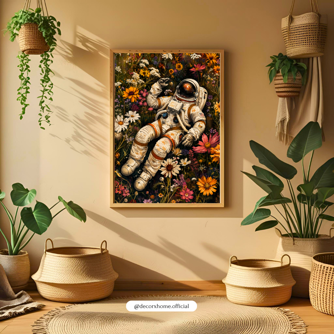 Astronaut in Wildflower Meadow Poster | Dreamy Space & Floral Wall Art by DecorxHome