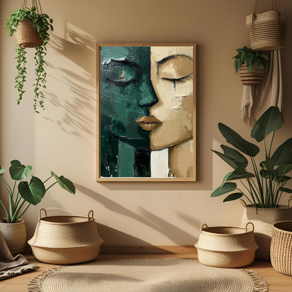 Modern Abstract Face Wall Art Print – Framed Emotional Expressionist Painting for Home & Office Decor