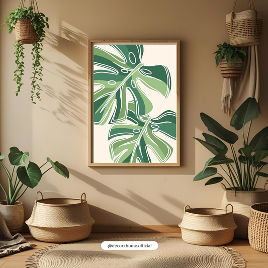 Monstera Leaf Botanical Poster – Minimal Green Nature Wall Art