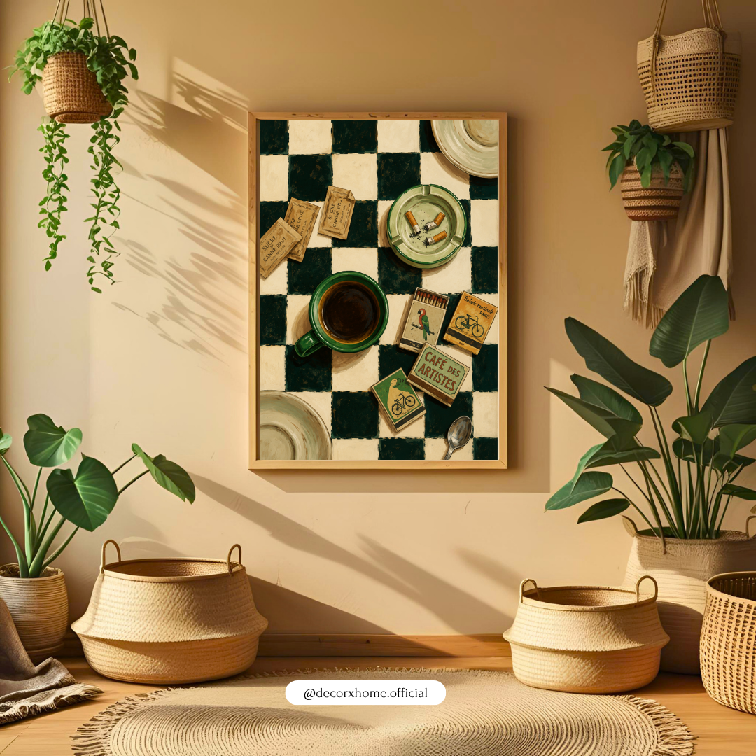 Vintage Café Checkerboard Coffee Wall Art