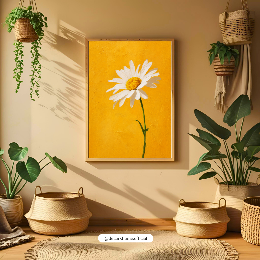 Yellow Daisy Wall Art – Minimalist Floral Botanical Poster